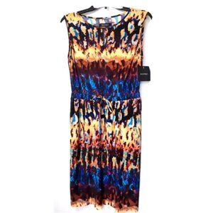 Ellen Tracy Womens Blue Brown Sleeveless Pockets Jersey Knit Dress Sz 6 New